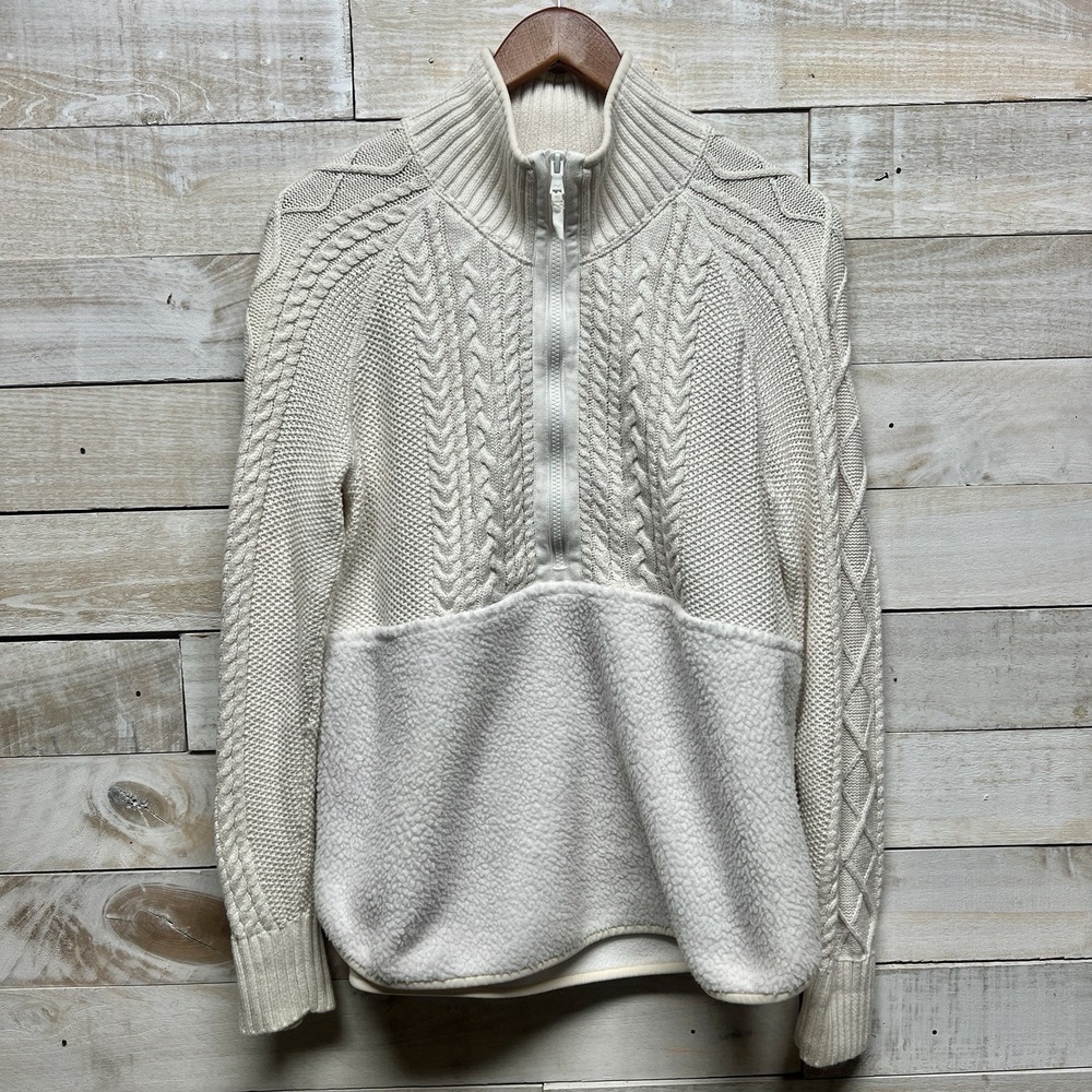 Vineyard Vines‎ 1/4 Zip Sherpa Fisherman Cable Knit Sweater Womens Small Cream